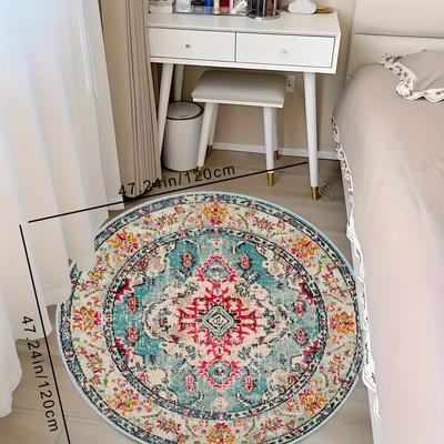 1Pcs Boho Chic Pattern Round Area Rug Indoor Non-Slip Washable Fiber Carpet Soft Comfortable Mat For Bedroom Living Room