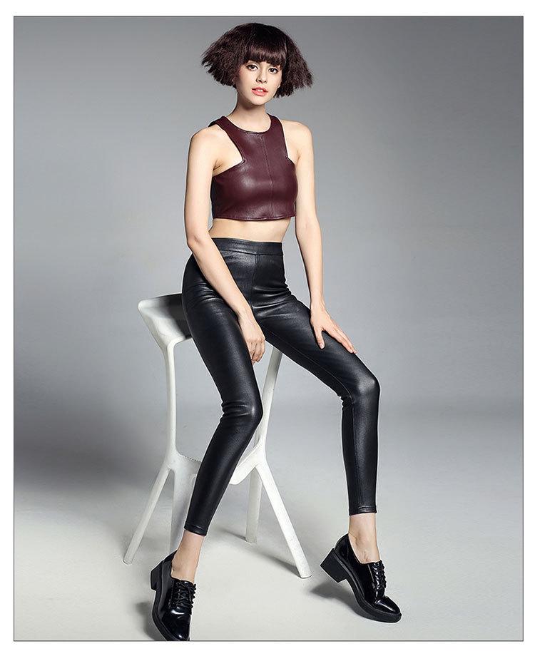 Women's High-Waist Slimming Lambskin Leather Pants: Sexy, Hip-Hugging, Casual, Long, and High Elasticity