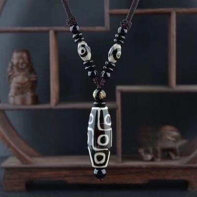 Natural Xizang Seven Treasures Old Ninth-Eyed Agate Turquoise Beaded Scarf Necklace Jadeite Pendant Ribbon Gift Kit