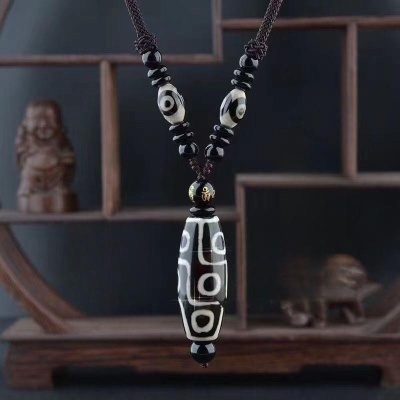 Natural Xizang Seven Treasures Old Ninth-Eyed Agate Turquoise Beaded Scarf Necklace Jadeite Pendant Ribbon Gift Kit