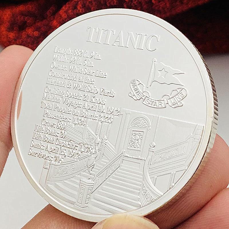 Titanic, ship, silver plated color printed commemorative medal, craft creative coin, souvenir coin