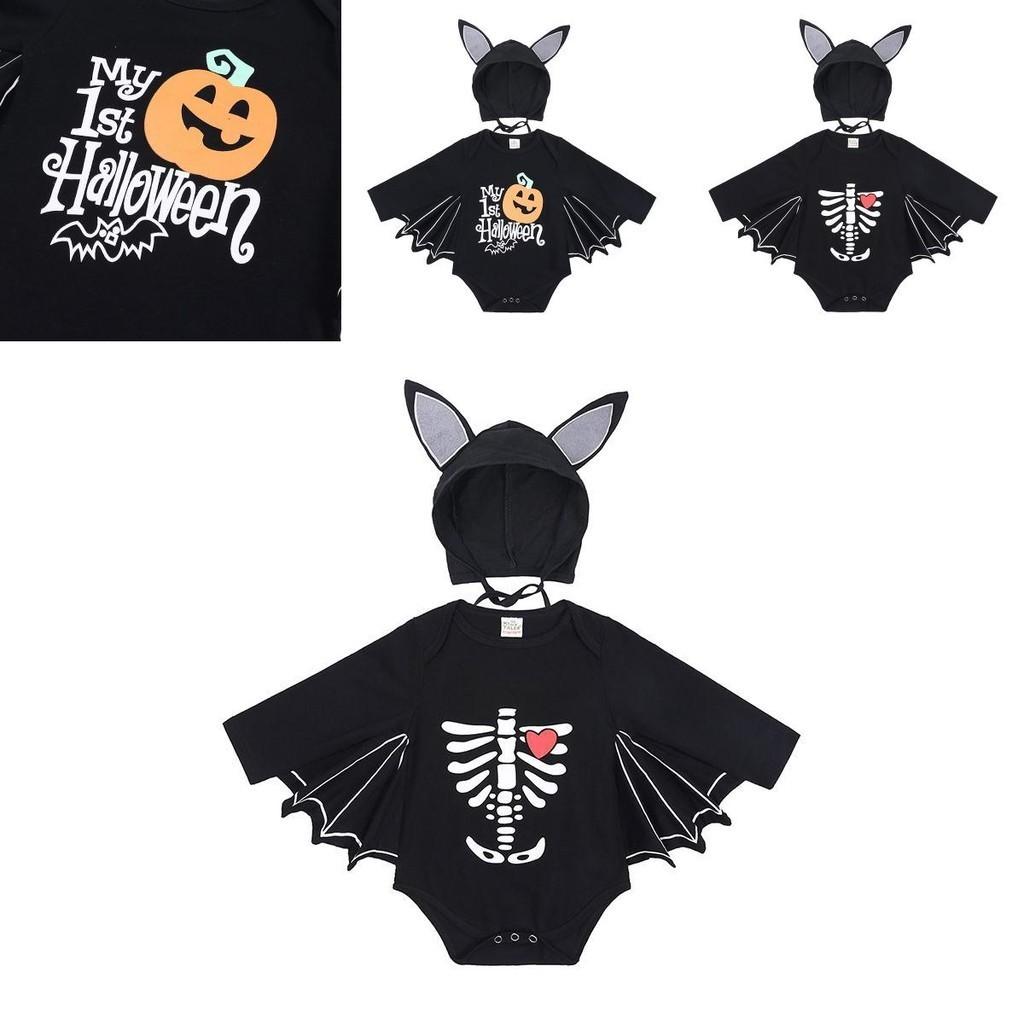 Cute Toddler Baby Boys Girls Halloween Bat Costume Romper And Hat Outfit For Parties