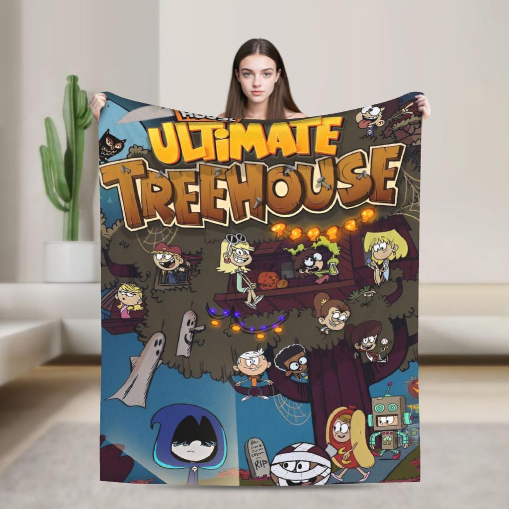 L-Loud Houses Familie Cartoon Plüsch Überwurf für Couch Sessel Sofa Bett Flugzeug Reise Flanell Tagesdecke Bettbezug