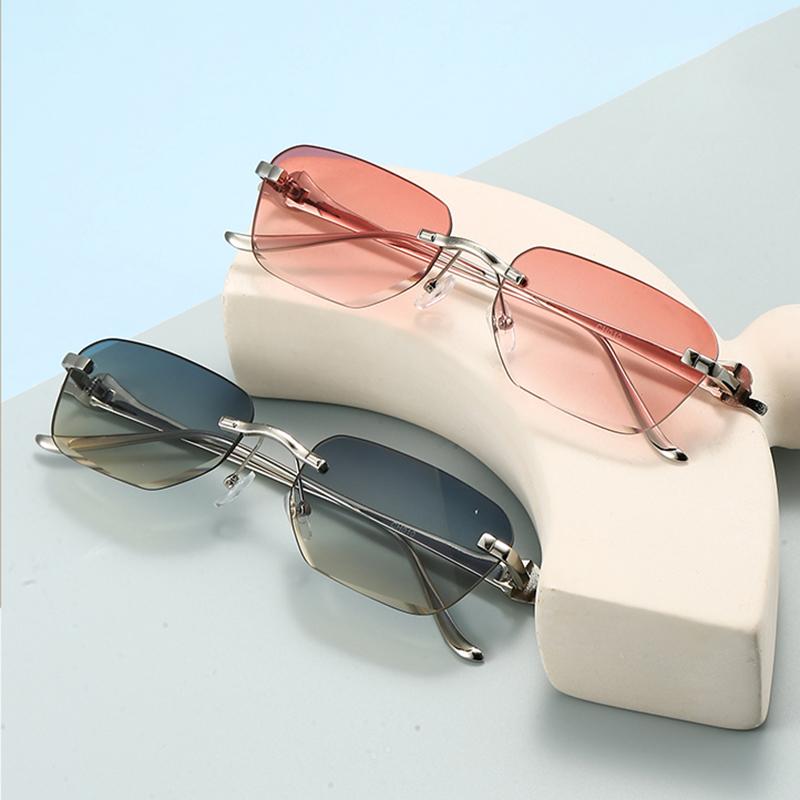Xiaomi Women Rimless Rectangle Sunglasses UV400 Silver Alloy Temples Multi Color Gradient Fashion Daily Shades