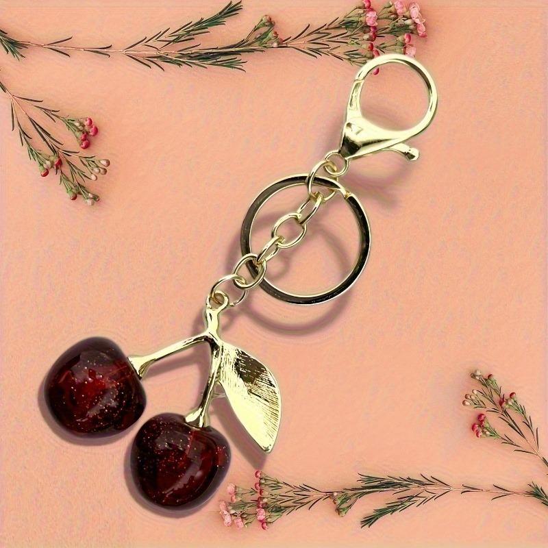 Golden Cherry Bag Pendant Keychain Keychain Resin Pendant Zinc Alloy Chain for Purse Wallet Key Accessory