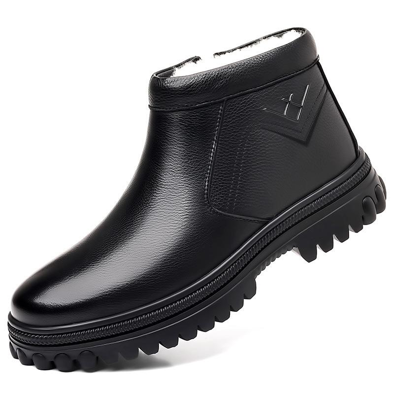Fashion Designer Winter Velvet Cowhide Warm Platform Snow Boots Man Fashion Soft-soled Men's Cotton Shoes New Anti-slip Ankle Boots Male