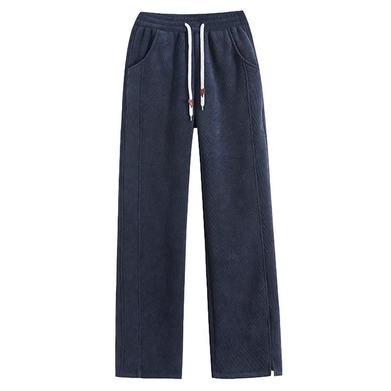 Plus-Size Chenille Velvet Pear-Shaped Wide-Leg Winter Pants – Thick Warm Straight-Leg Cotton with Imitation Lamb Wool