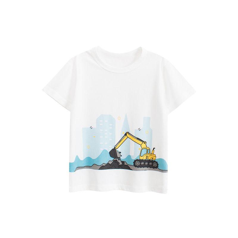27Kids Children s Clothing Boys  Short-Sleeved T-Shirt Summer Boys  Excavator Hook Machine Clothing Children s Half-Sleeved Pure Cotton Top 9A 027m White 100