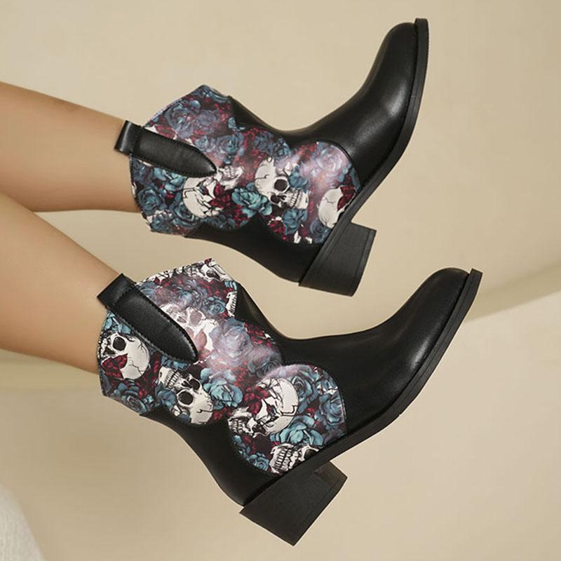 Mode Trend Patchwork Schlangenmuster Damenstiefel PU Leder Schlupfstiefeletten Neu 2024 Herbst Winter Damen Kurze Stiefel