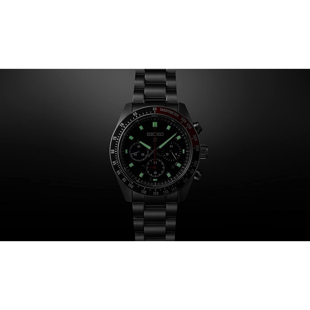 Seiko Prospex SBDL099 Men's Solar Chronograph Watch Black Dial Stainless Steel Tachymeter Bezel Date Calendar