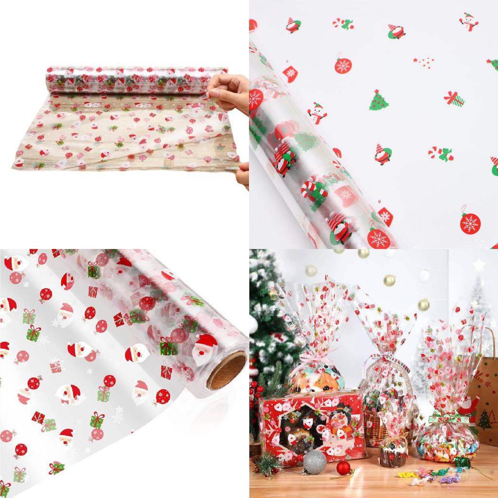 Weihnachts-Zellophan-Rolle Santa-Muster Wasserdichtes Blumenwickelpapier für Dekorationen
