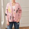 College Style Embroidered Knitted Cardigan Women's Autumn and Winter V-neck Loose Large Size Sweater Jacket Women's Color Buckle