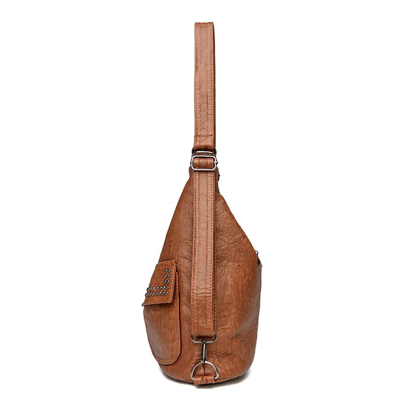 Women Casual Multiple Pockets Tote Bag Large Capacity Shoulder Crossbody Bag Vintage Soft Leather Travel Bag