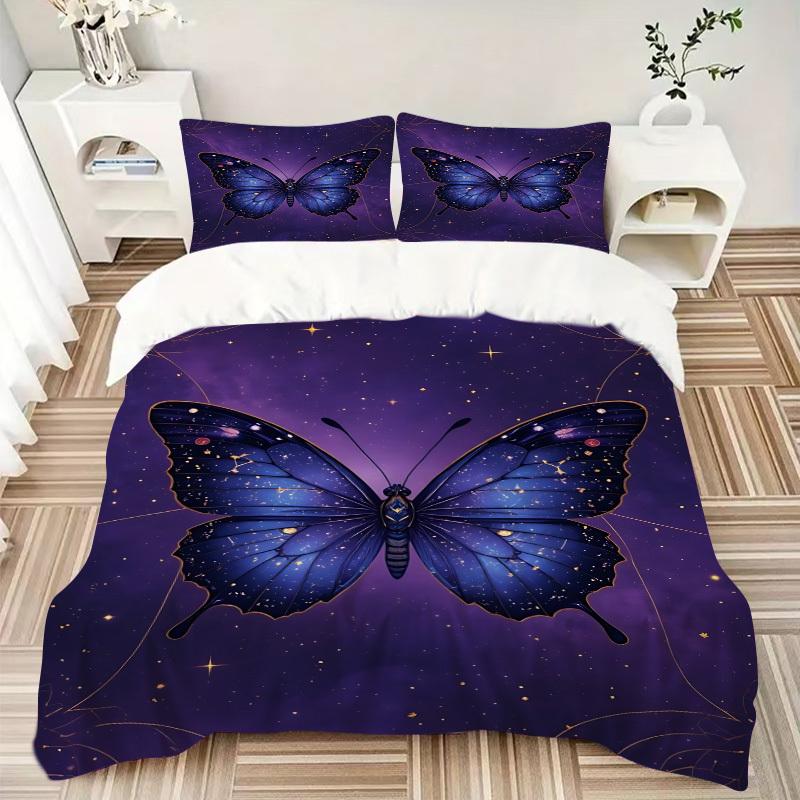 3pcs Butterfly Print Bedding Set, Breathable And Soft, Suitable for All Seasons Machine Washable, Suitable for Bedroom Decoration,yy250822198