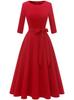 Garden Collar Seven-Sleeve Women's Evening Gown with Wide Hem Skirt - Solid Color Vacation Dress