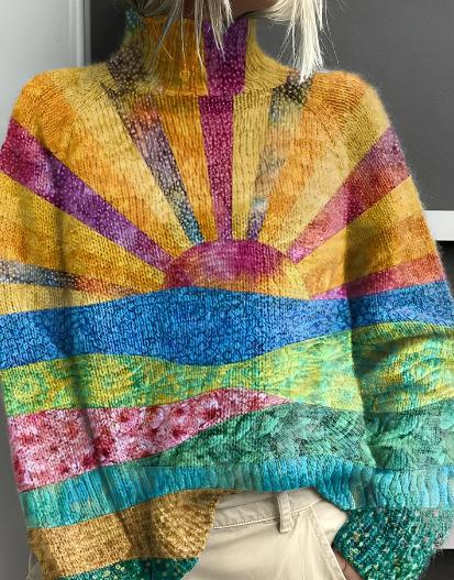 New Christmas abstract print casual cape jacket cardigan thick needle sweater