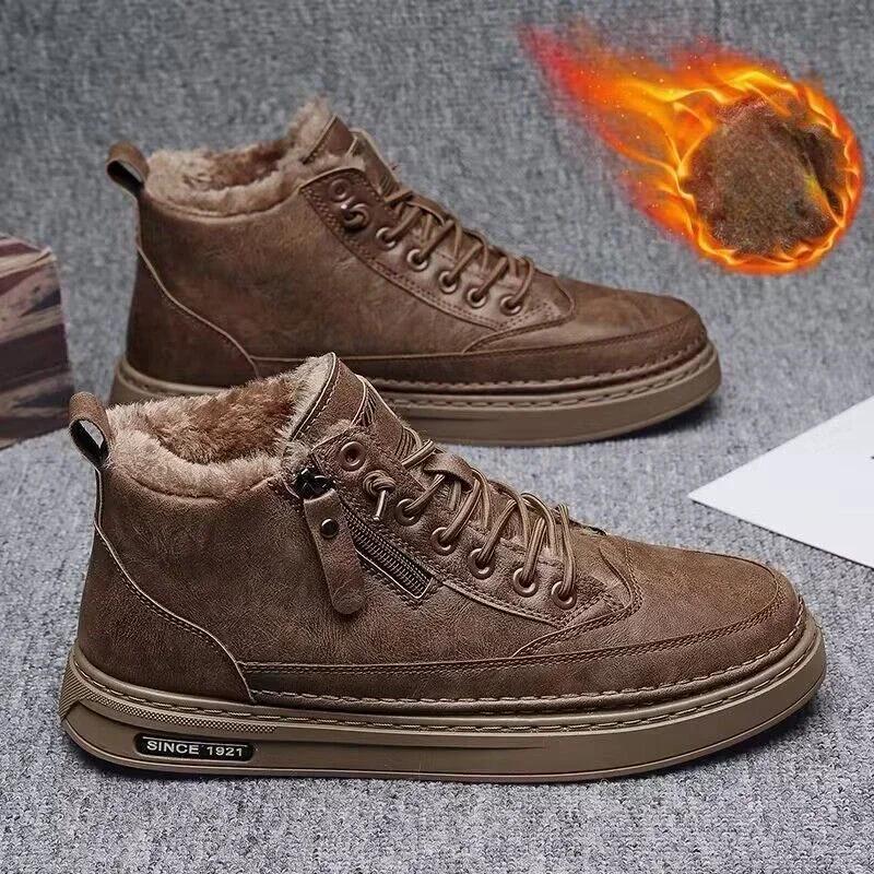 2024 New Men's Winter Warm Cotton Shoes Classic Fashion Retro Plush Comfortable Anti Slip Snow Boots Outdoor Casual Shoes