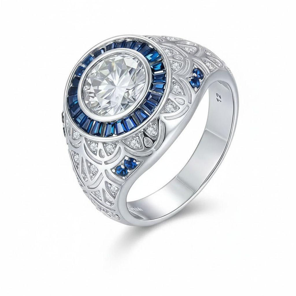 Men's Retro Hip Hop Moissanite Ring - S925 Sterling Silver, 3 Carat Trendy Fashion Jewelry