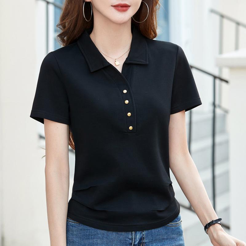 Summer Slim Fit Polo Collar Plus Size T-shirt with Lapel Button