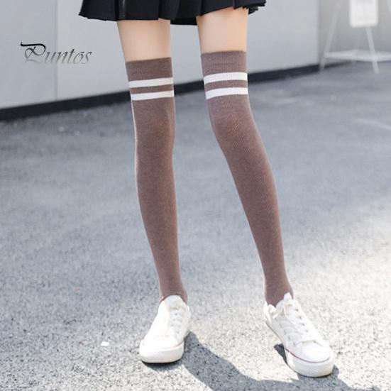 Women Thigh Socks 1 Pair Stockings High Elasticity Soft Solid Color Over The Knee Striped Keep Warm Lolita Flexible Anti-shrink Winter for School