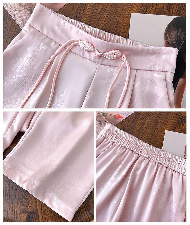 Women's Summer High-Waist Wide-Leg Ice Silk Pants - Chinese Style, Slimming, Plus Size, Casual and Breezy.