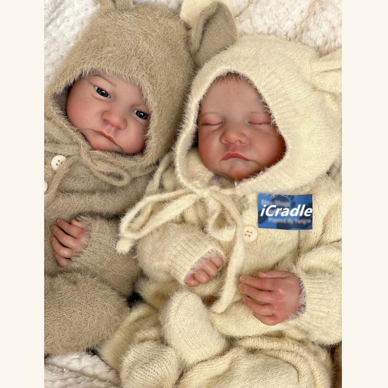 Panenka 19palcová Reborn Baby Doll Levi Twins Plyšová tělíčko Otevřené nebo zavřené oči Novorozená panenka 3D malovaná pokožka Viditelné žíly Figurky Hračky pro panenky pro děti
