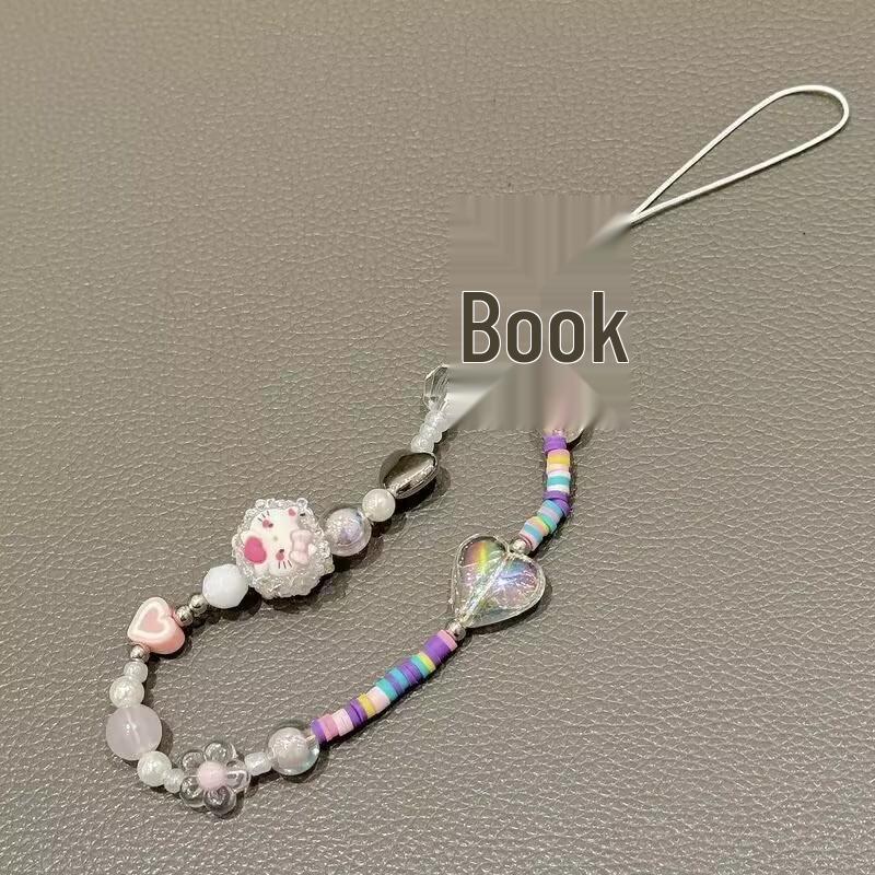 Stylish Cat Beaded Phone Lanyard for Women - Heart & Bow Design, Anti-Loss Strap, Cute Girlish Charm