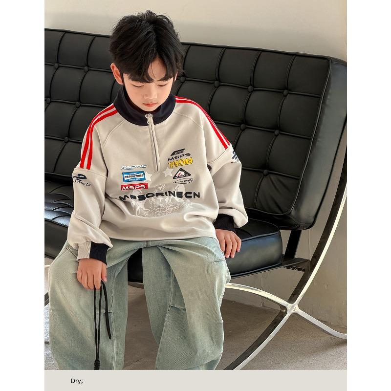Boys Stand Collar Long Sleeve Sweatshirt Casual Big Kids Pullover Top