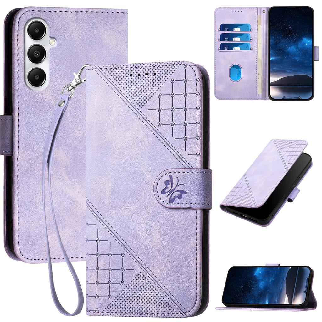For Samsung Galaxy A16 5G/A16 4G Leather Wallet Case Butterfly Flower Imprinted Phone Cover with Strap