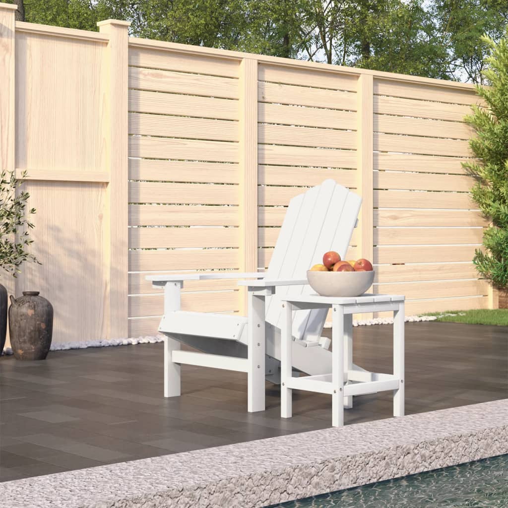 Vidaxl Adirondack Garden Chair with Table, HDPE, White