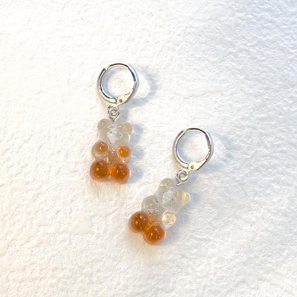 Gradient Chic Resin Bear Earrings Creative Animal Shape For Women