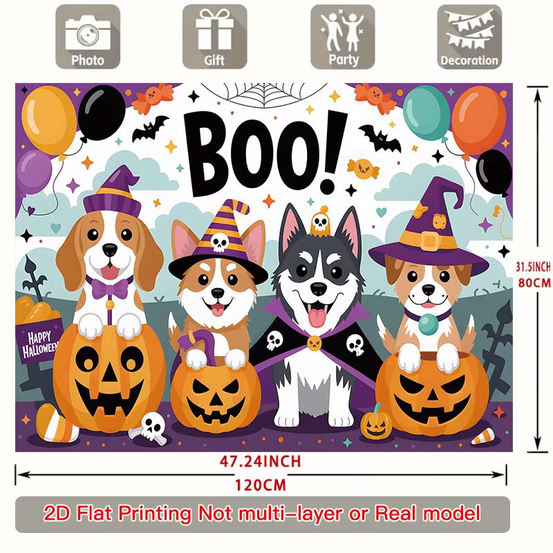 2D Flat Print Cute Puppies in Witch Hats Halloween Photography Background