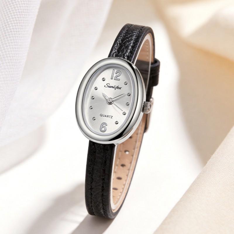 Sunlifex Fashion Oval Quartz Watch Women Leather Strap Ankora Red Luxury Minimalist Style