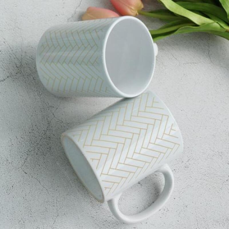 eh163-Design Mug 2p-Gold Line Herringbone