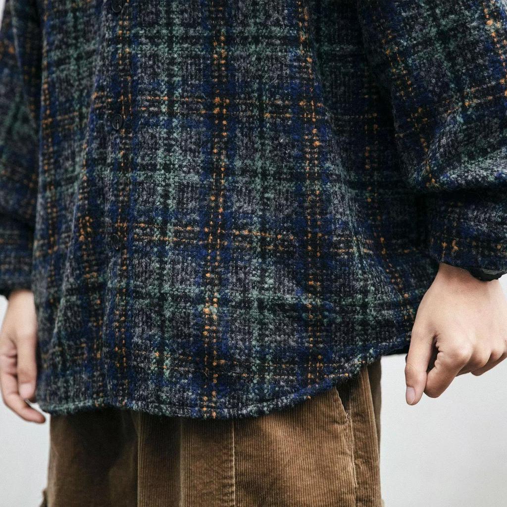 Men's Retro Plaid Wool Jacket - Long Sleeve, Versatile Casual Coat for Spring and Autumn