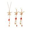 Bohemian Sea Star Shell Jewelry Set Beach-Inspired Necklace Earrings with Rhinestone Tassels Elegant Gift for Women Summer Beach Jewelry