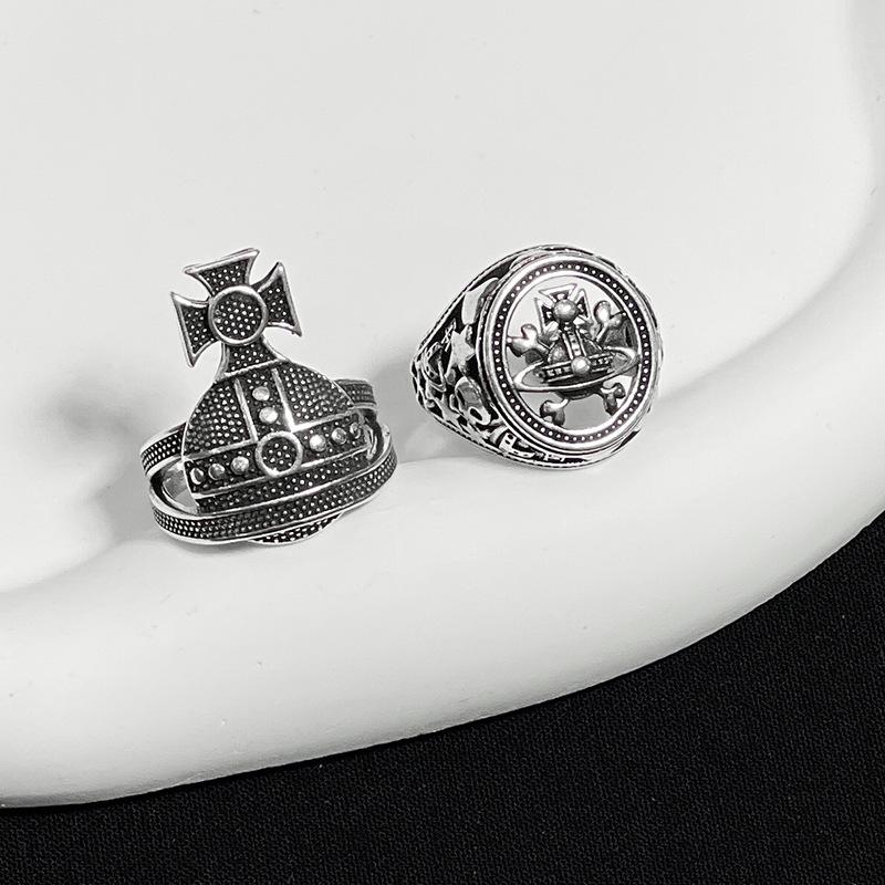 Wjg Pretty Women's Vintage Vintage Saturn Open Ring Punk Street Personality Niche Design High Sense French Ring Woman