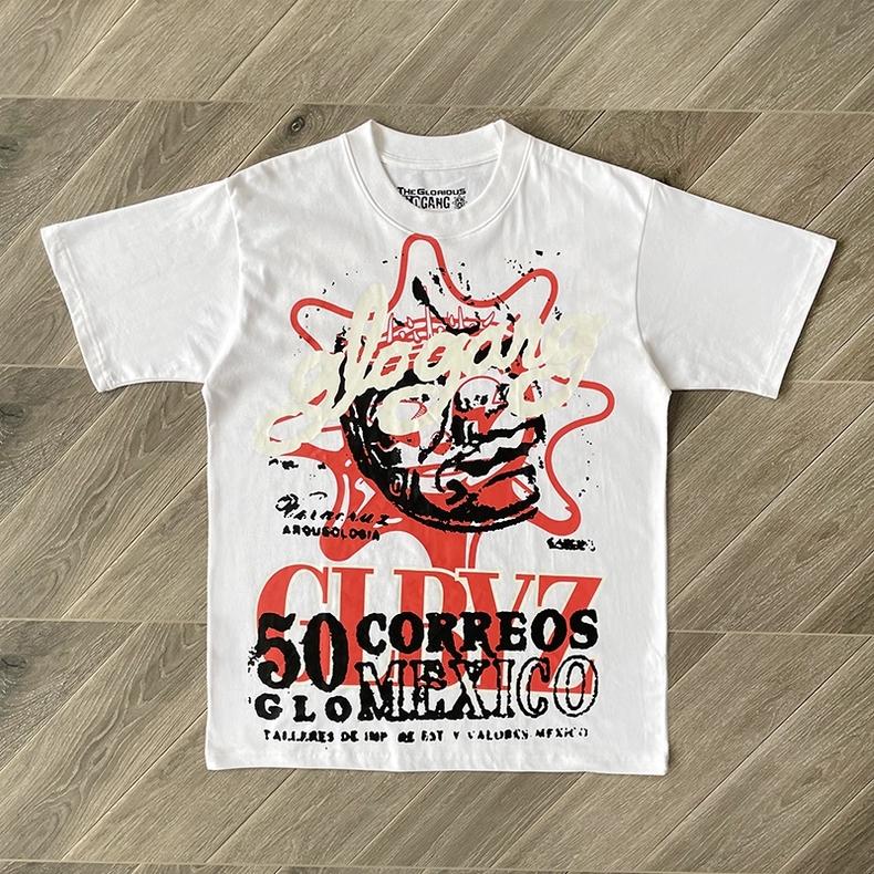 Punk Streetwear TShirt Unisex Glo Gang Front Cartoon Mask Star Graphic Loose Casual Cotton Top