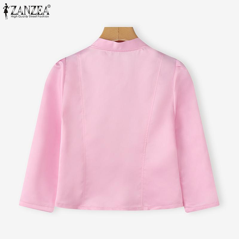 ZANZEA Women Casual V-Neck 3/4 Sleeve Elegant Satin Blouse