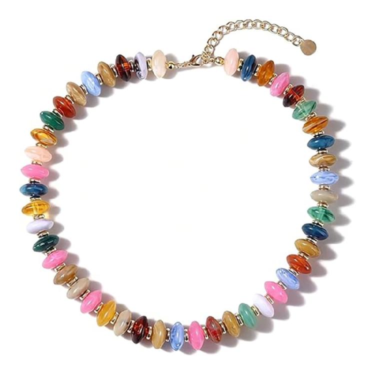 Trendy Resin Bead Chokers Necklace Elastic Cord Fit All Neck Size Great For Parties