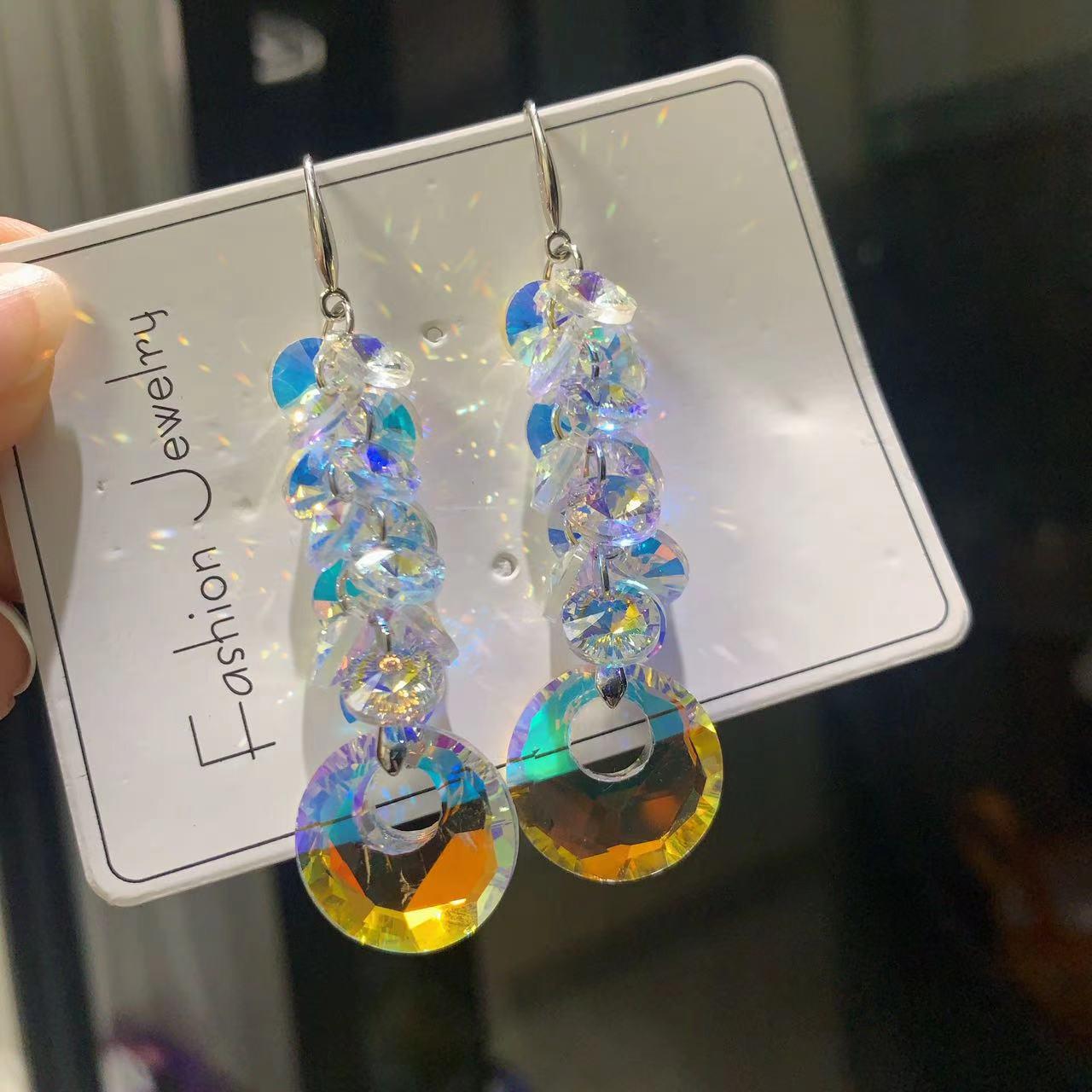 

Корейские серьги-подвески из высококачественного хрусталя с серебряными крючками - Супер блестящие и трендовые