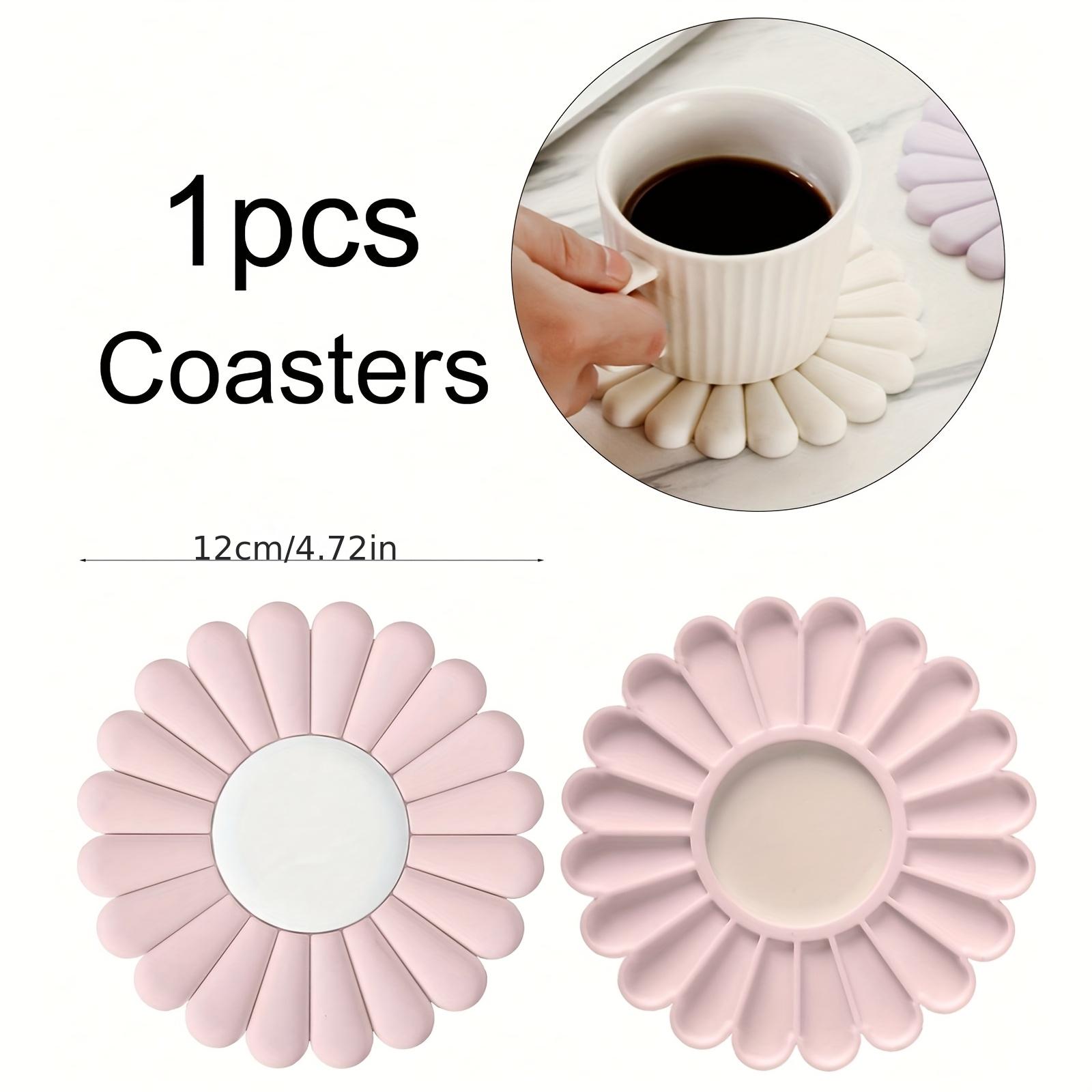 1A silicone pad | Anti-slip and heat-resistant Modern Daisy Flower Design Easy-to-clean cup mats and pot holders Suitable for kitchen Pink coaster
