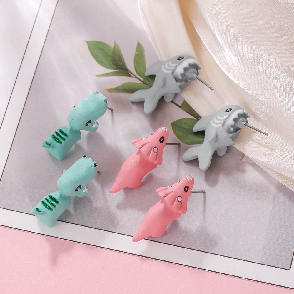 1pair Animal Cartoon Stud Earring For Women Cute Dinosaur Little Dog Whale Clay Bite Ear Jewelry Funny Gifts Fashion