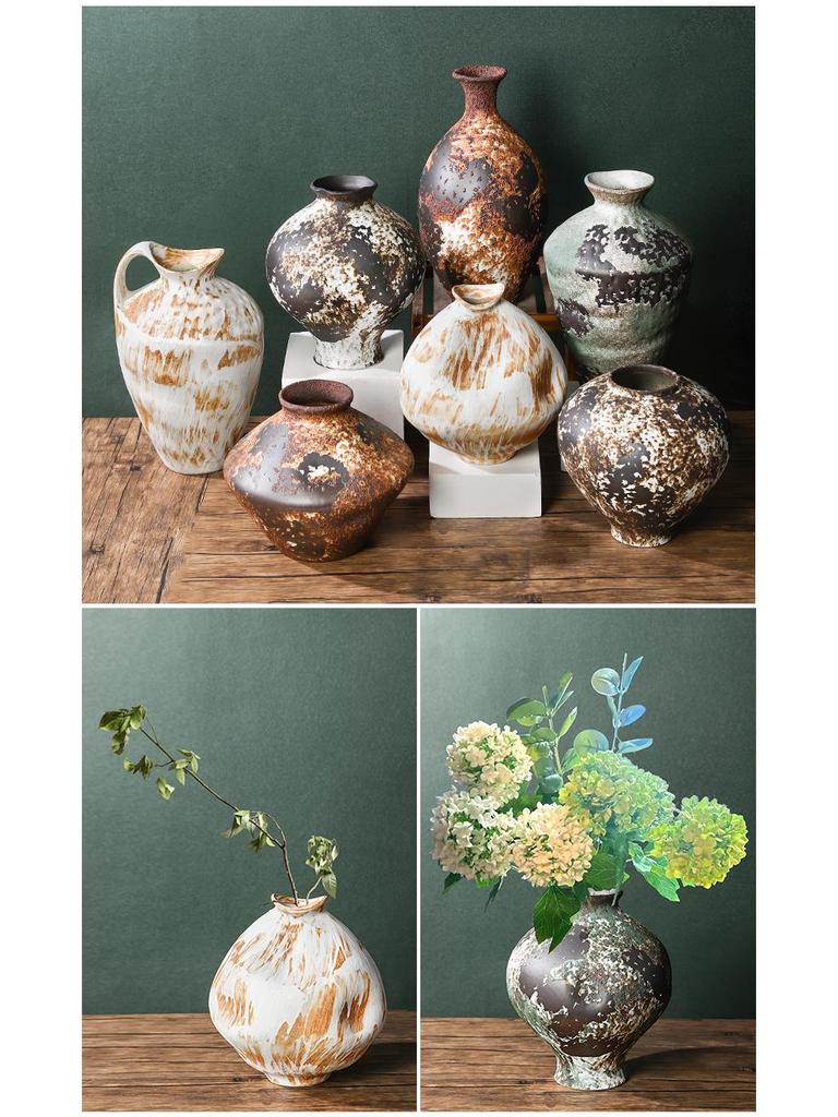 Wabi-Sabi Zen Style Mottled Retro Ceramic Vase - Mid-Century Nostalgic Pottery Jar