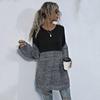 Topy Košile Vintage Móda Elegantní Ležérní Podzimní Barevná Kolize Kulatý Výstřih Naruby Dlouhý Rukáv Pletený Svetr Dámské Středně Dlouhé Modely