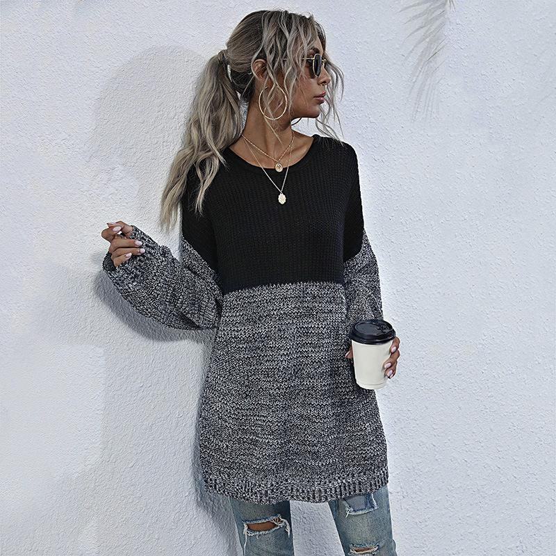 Tops Hemden Vintage Mode Elegant Lässig Herbst Farbkontrast Rundhals Inside Out Langärmliger Strickpullover Damen Mittellange Modelle