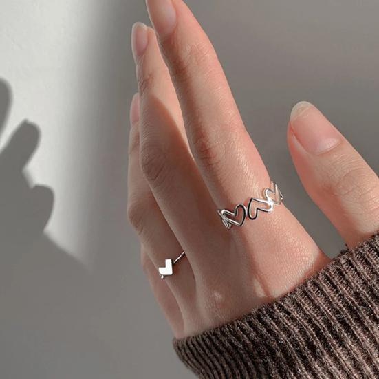 Finger Ring Hollow Out Plating Heart Jewelry Opening Adjustable Ring Valentines Day Gift