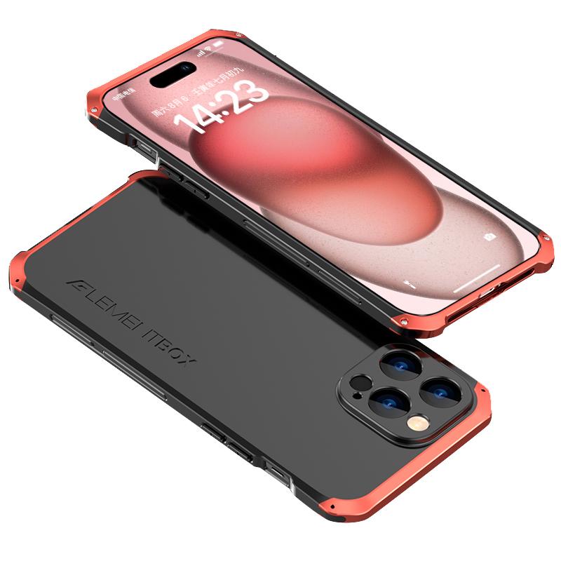 

ELEMENT BOX Протиударний чохол для iPhone 15 Pro Max Чохол Металева рамка PC+Силікон Тонка накладка для телефону Black/Red