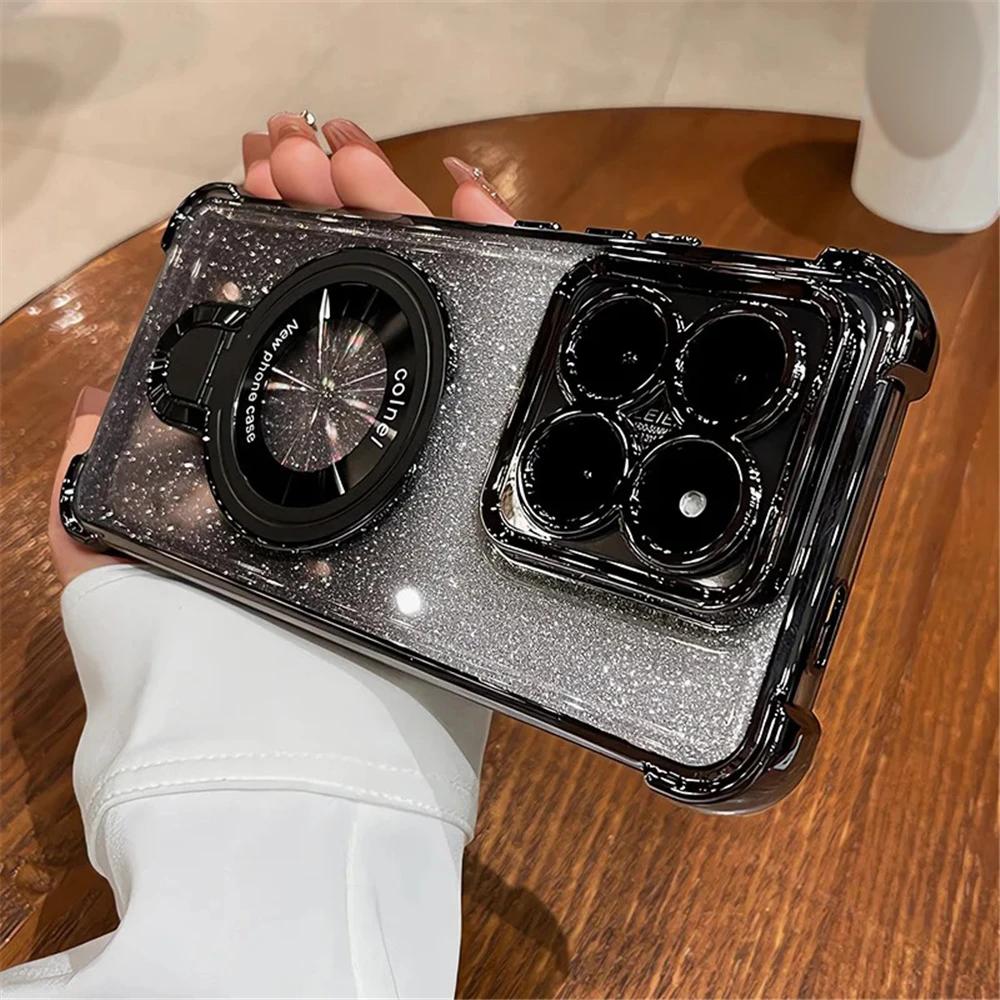 Luxury Glitter Magnetic Holder Case For Xiaomi 14T Pro 13T 12T 11 Lite 5G NE 15 Ultra 12S 12X Shockproof Silicone Soft Cover