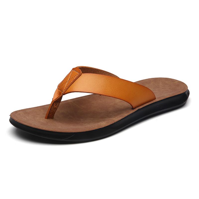 Fashion Size 38-47 New Italian Leather Flip-flops For Men Casual Cool Beach Summer Shoes Hotel Slippers Man Light Flats Luxe Men's Shoes